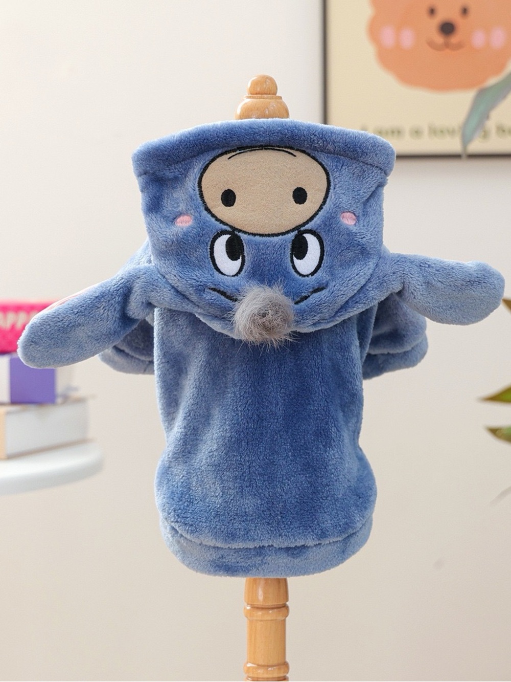 Plush Blue Eeyore-Style Dog Hoodie - Soft Pet Costume/fleece winter dog sweater - Picture 4 of 8